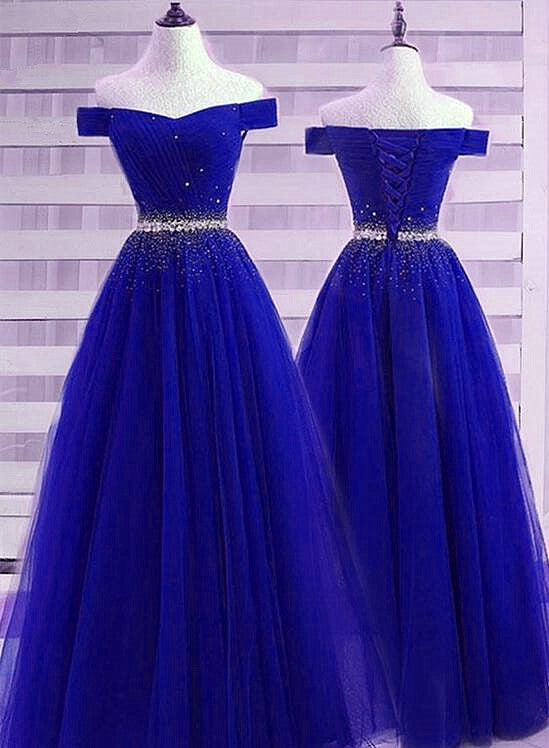 Solvbao Beautiful Royal Blue Off Shoulder New Prom Dress , Beaded Party Dress