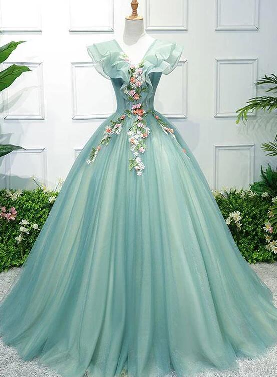 Solvbao Charming Green Off Shoulder Ball Gown Party Dress, Sweet 6 Dress