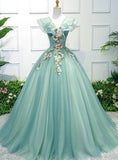 Solvbao Charming Green Off Shoulder Ball Gown Party Dress, Sweet 6 Dress