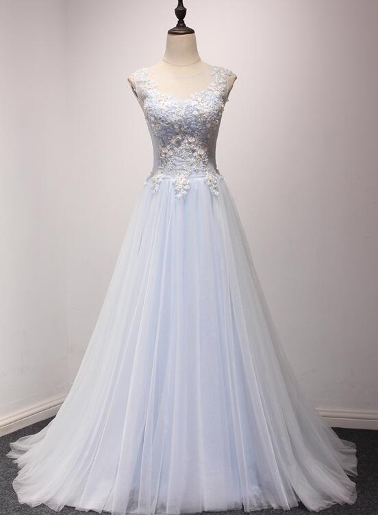 solvbao Elegant Light Blue Long Party Dress, A-line Prom Dress