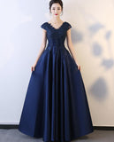 solvbao Beautiful Navy Blue Long Party Dress, A-line Prom Dress