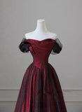 solvbao Black and Red Long Party Dress, Off Shoulder Tulle A-line Prom Dress