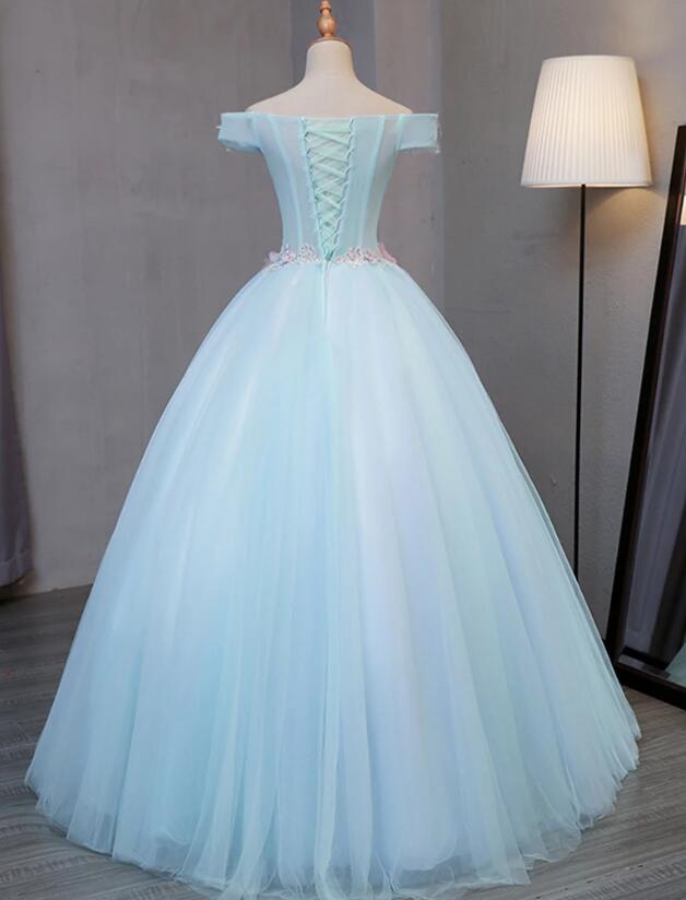 Solvbao Light Blue Long Floral Tulle Sweet 16 Dress,  Quinceanera Dress