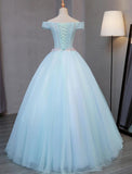 Solvbao Light Blue Long Floral Tulle Sweet 16 Dress,  Quinceanera Dress