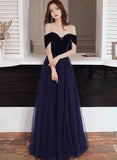 Solvbao Sexy Navy Blue Velvet and Tulle Long Sweetheart Prom Dress, Long Bridesmaid Dress