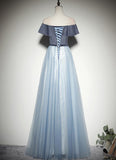 Solvbao Beautiful Light Blue Tulle with Velvet Long Party Dress, Prom Dress