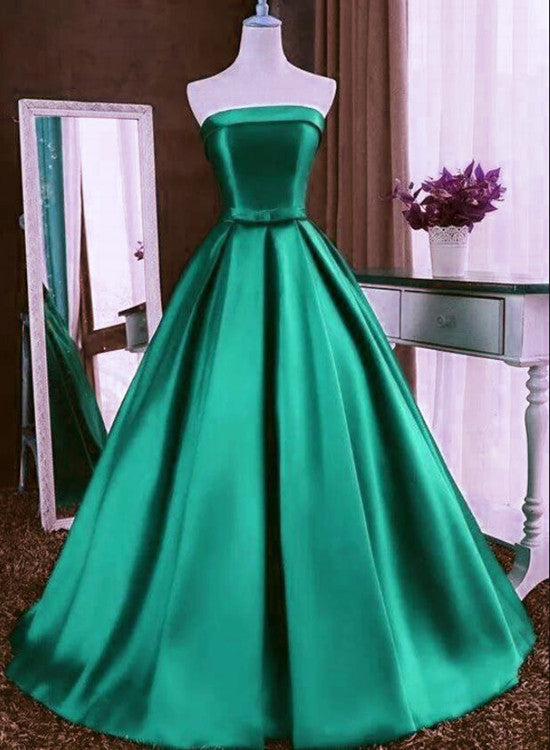 solvbao Charming Green Satin Sweet 16 Dress, Long Party Gown