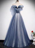 solvbao Beautiful Blue Long Party Gown, Blue Prom Dress