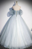 solvbao Light Blue Tulle Sweetheart Long Evening Dress, Light Blue Prom Dress