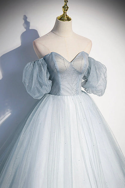 solvbao Light Blue Tulle Sweetheart Long Evening Dress, Light Blue Prom Dress