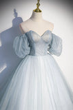 solvbao Light Blue Tulle Sweetheart Long Evening Dress, Light Blue Prom Dress