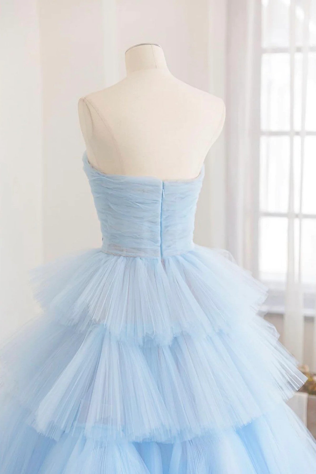 solvbao Blue Tulle Scoop Layers Long Party Dress, Blue Tulle Formal Dress