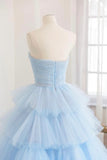 solvbao Blue Tulle Scoop Layers Long Party Dress, Blue Tulle Formal Dress