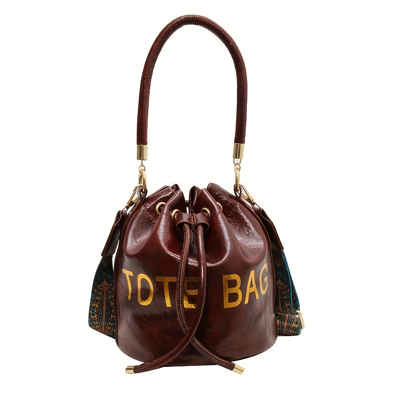 solvbao Retro Bucket Bag For Women, Oil Wax Leather Crossbody Bag, Drawstring Shoulder Bag With Wide Strap