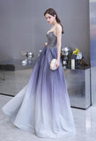 Solvbao Beautiful Lavender Gradient Beaded Straps Long Formal Dress, A-line Low Back Prom Dress