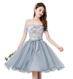 Solvbao Lovely Organza Tulle Grey-Blue Short Sweetheart Lace Homecoming Dress, Short Party Dress