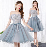 Solvbao Lovely Organza Tulle Grey-Blue Short Sweetheart Lace Homecoming Dress, Short Party Dress