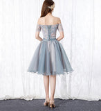 Solvbao Lovely Organza Tulle Grey-Blue Short Sweetheart Lace Homecoming Dress, Short Party Dress