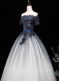 Solvbao Beautiful Gradient Sequins and Tulle Long Party Dress, Blue Evening Dress Sweet 16 Gowns