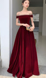 Solvbao Elegant Burgundy Velvet A-line Lace-up Floor Length Party Dress, Dark Red Evening Dress Prom Dress