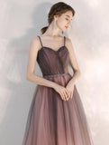 Solvbao Beautiful Gradient Tulle Straps Sweetheart Long Party Dress, Long Junior Prom Dresses