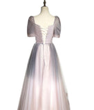 Solvbao Beautiful Pink Gradient Beaded Sweetheart Long Prom Dress, Tulle Evening Dresses