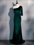 Solvbao Beautiful Dark Green One Shoulder Evening Dress, Green Mermaid Formal Dresses