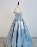 Solvbao Blue Satin Floor Length Party Dress Prom Dress, Blue Evening Formal Dress