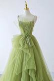 solvbao Light Green Tulle Beaded Long Prom Dress, Light Green Evening Dress