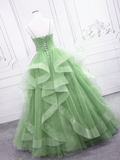 Solvbao Light Green Tulle Layers Long Formal Dress, Green Tulle with Straps Party Dress