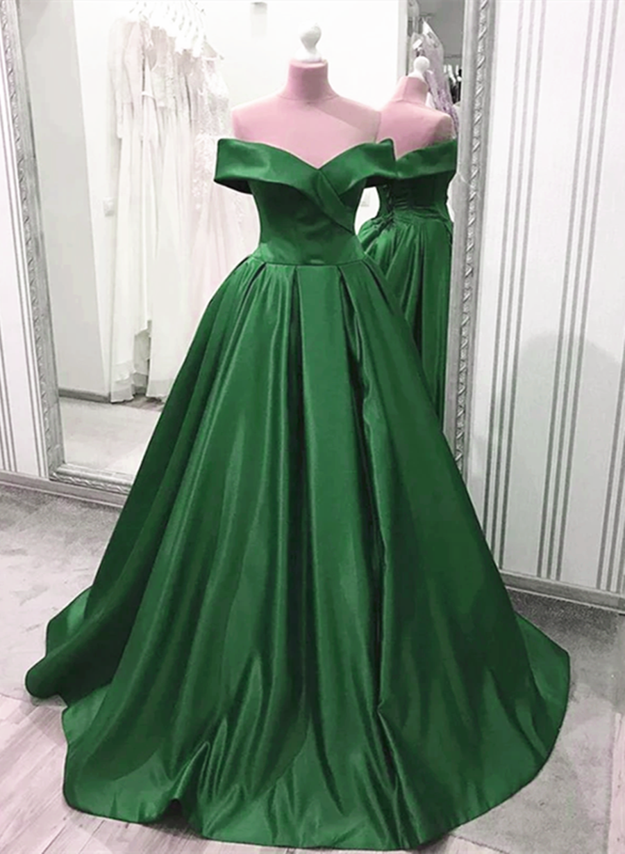 Solvbao Green Satin Sweetheart New Long Prom Dress, A-line Party Dress