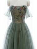 solvbao Light Green Sweetheart A-line Prom Dress, Green Long Party Dress with Lace Applique