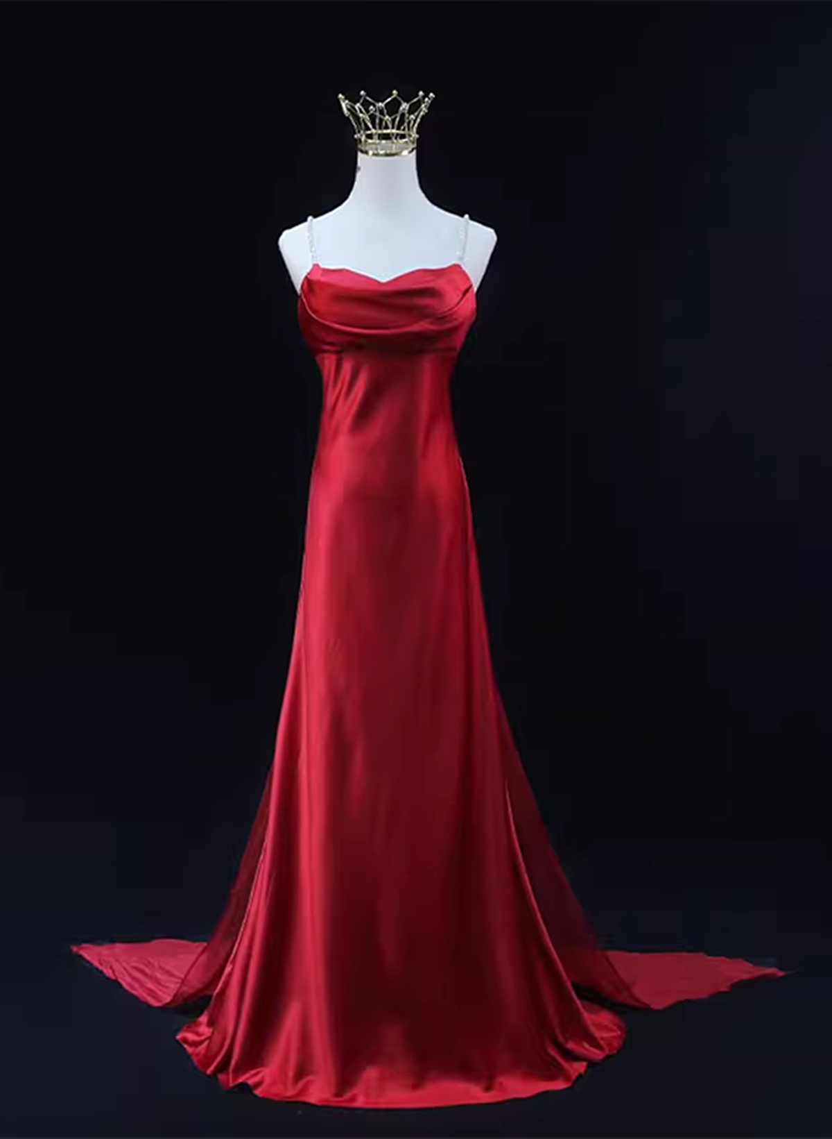 Solvbao Red Soft Satin Long Party Dress Evening Dress, Red A-line Formal Dress