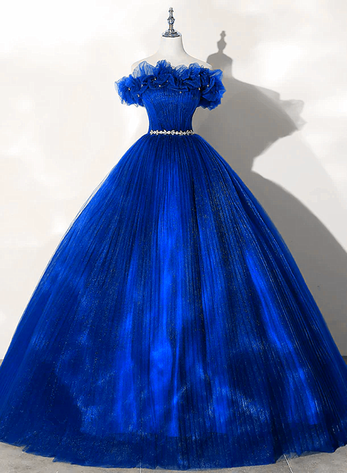 Solvbao Royal Blue Off Shoulder Beaded Ball Gown Dress, Royal Blue Sweet 16 Dress