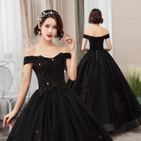 Solvbao Black Sweetheart Tulle Ball Gown Off Shoulder Party Dress, Black Sweet 16 Dress