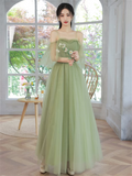 Solvbao Light Green Tulle Straps A-line Party Dress, Light Green Prom Dress Evening Dress