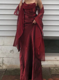 solvbao Wine Red Long  Spaghetti Straps Simple Prom Dress, Wine Red Long Formal Dress