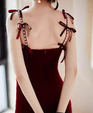 Solvbao Wine Red Velvet V-neckline Mermaid Long Evening Dress, Wine Red Velvet Prom Dress