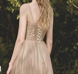 Solvbao Light Champagne Floor Length Straps Long Party Dress, Light Champagne Prom Dress