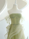 Solvbao Light Green Sweetheart Off Shoulder Party Dress, A-line Green Evening Dress Prom Dress