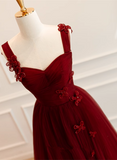 solvbao A-line Tulle Sweetheart Straps Long Formal Dress, Wine Red Evening Dress Prom Dress