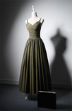 Solvbao Green Satin Straps Long Wedding Party Dress, Green Long Prom Dress Evening Dress