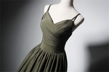 Solvbao Green Satin Straps Long Wedding Party Dress, Green Long Prom Dress Evening Dress