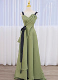 Solvbao Green Satin Straps Long Party Dress, Green Satin Formal Dress Evening Dress