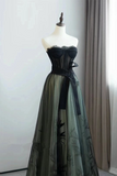 solvbao Elegant Green and Black A-line Long Formal Dress, Tulle with Lace Prom Dress