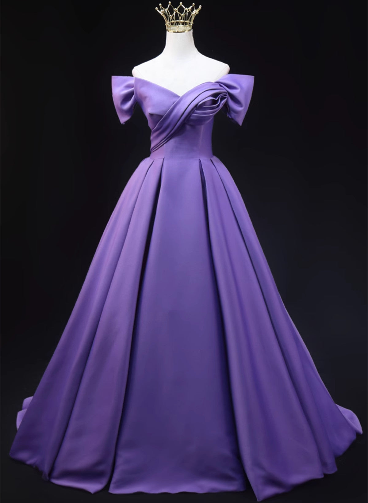 Solvbao Purple Satin Simple Off Shoulder Evening Dress, Purple Long Prom Dress