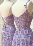 Solvbao Beautiful Purple Tulle with Lace Long Formal Dress, Purple Lace Prom Dress