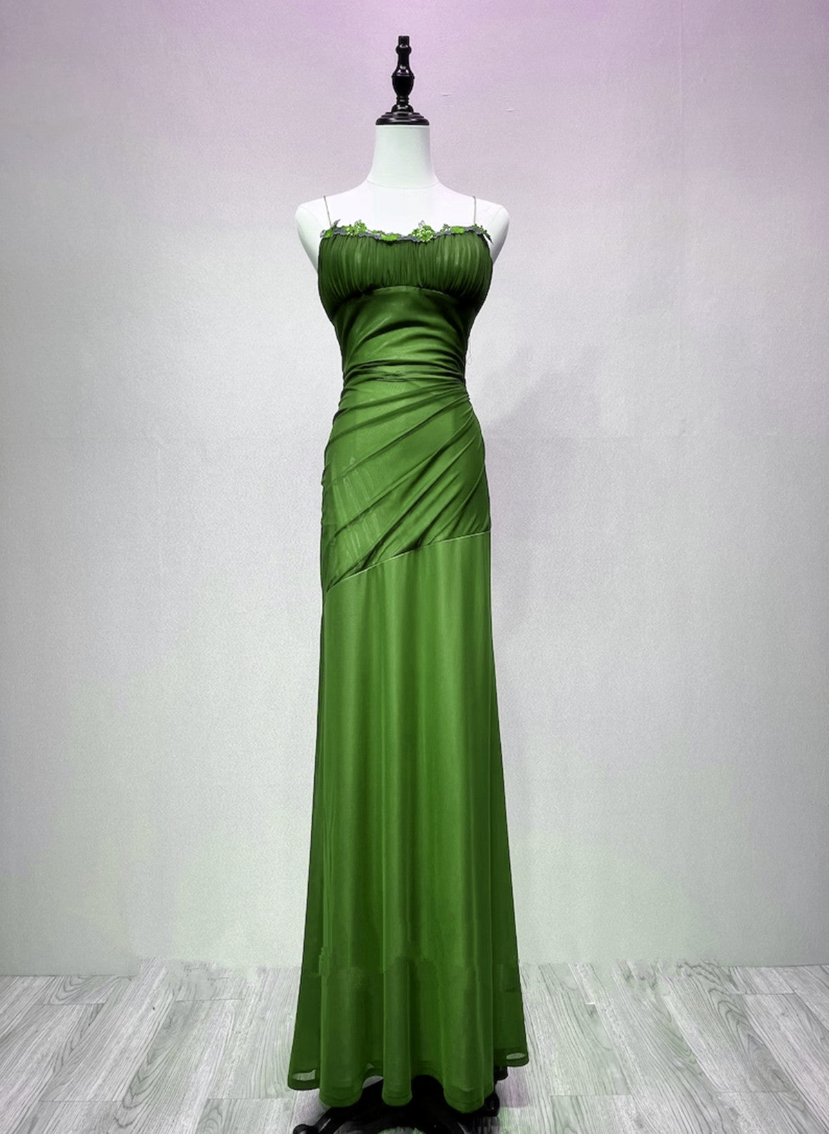 solvbao Green Straps Long Evening Dress Prom Dress, Vintage Style Formal Dress