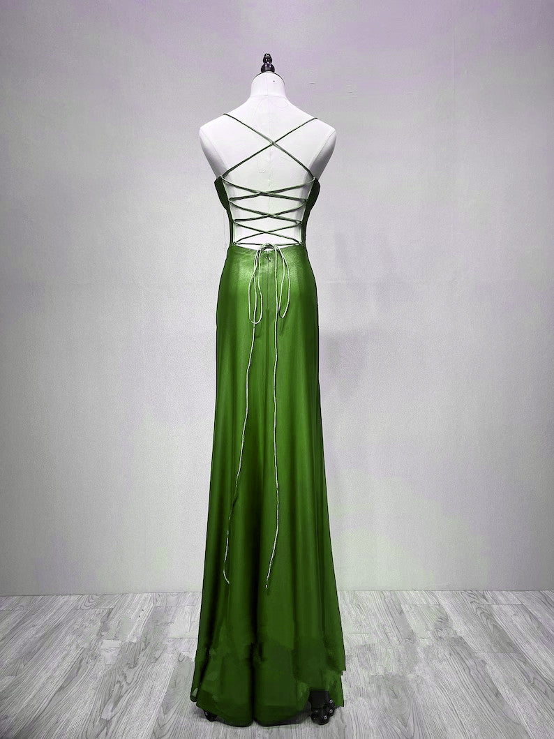 solvbao Green Straps Long Evening Dress Prom Dress, Vintage Style Formal Dress