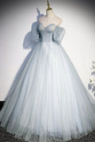 solvbao Light Blue Tulle Sweetheart Long Evening Dress, Light Blue Prom Dress